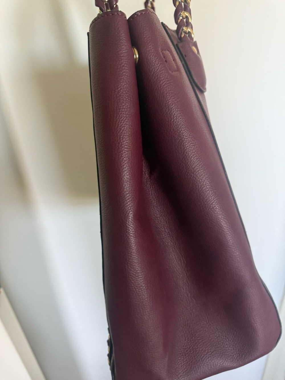 Andrew Marc New York Burgundy Leather Tote Chain Strap Shoulder Bag Large - Picture 6 of 10